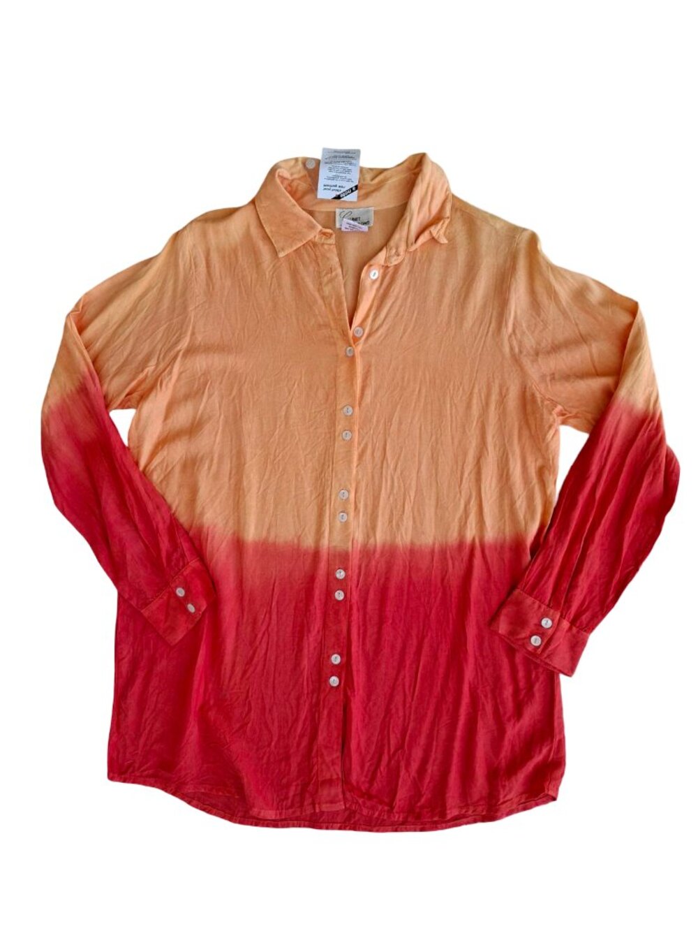 Rayon Peach Red Ombre Boho Resort Summer Button Down Blouse Size M